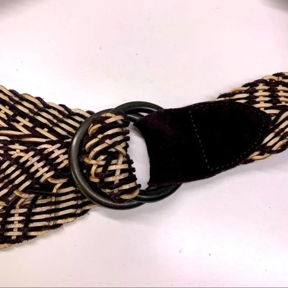 Dark Brown & Cream Chunky Woven Leather Belt‎